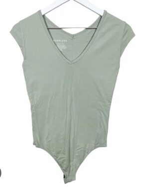 Everlane Light Sage V-Neck Short Sleeve Bodysuit